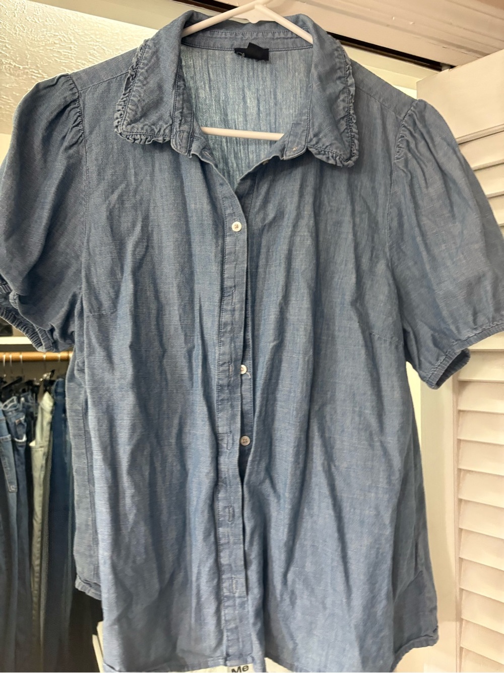 J. Crew Light Blue Short Sleeve Button-Front Chambray Shirt